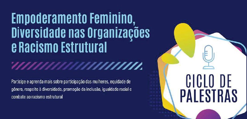Ciclo de palestras do TSE começa nesta terça-feira (7) Banner com fundo azul-escuro, no qual se lê, à esquerda, de cima para baixo, “Empoderamento femi...