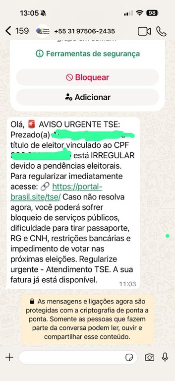 Golpe do “Título de Eleitor irregular” volta a circular no WhatsApp 2 Golpe do “Título de Eleitor irregular” volta a circular no WhatsApp 2