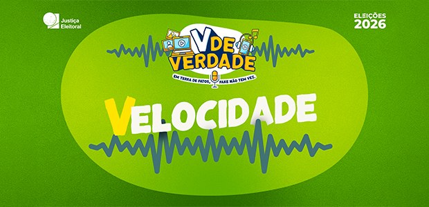Arte da Justiça Eleitoral para as Eleições 2026 com o título “V de Verdade” no topo e a palavra ...
