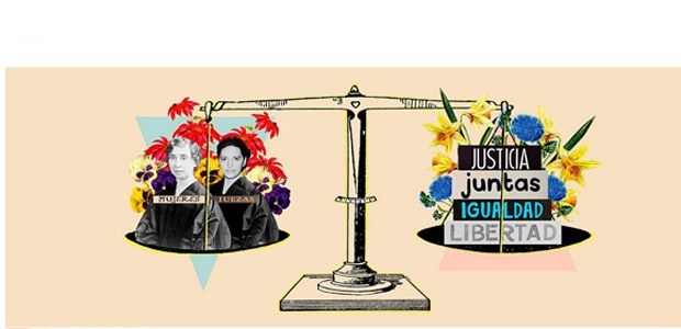 ONU cria Dia Internacional das Juízas para celebrar avanços Banner em fundo bege, com o desenho de uma balança de pesar. De um lado, há a foto de duas mulhe...