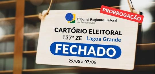 Prorrogado fechamento do Cartório Eleitoral de Lagoa Grande Atendimento presencial ficará suspenso até o dia 07/06