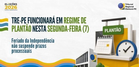 TRE-PE funcionará em regime de plantão nesta segunda-feira (7)