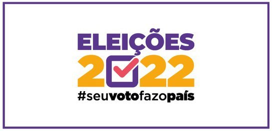 Banner das Eleições 2022, com fundo branco e borda roxa.