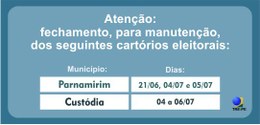 Cartórios de Parnamirim e Custódia fecharão para atos preparatórios