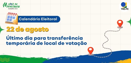 Eleições 2024: prazo para transferência temporária do local de votação termina nesta quinta-feira (22) Eleições 2024: prazo para transferência temporária do local de votação termina nesta quinta-feir...